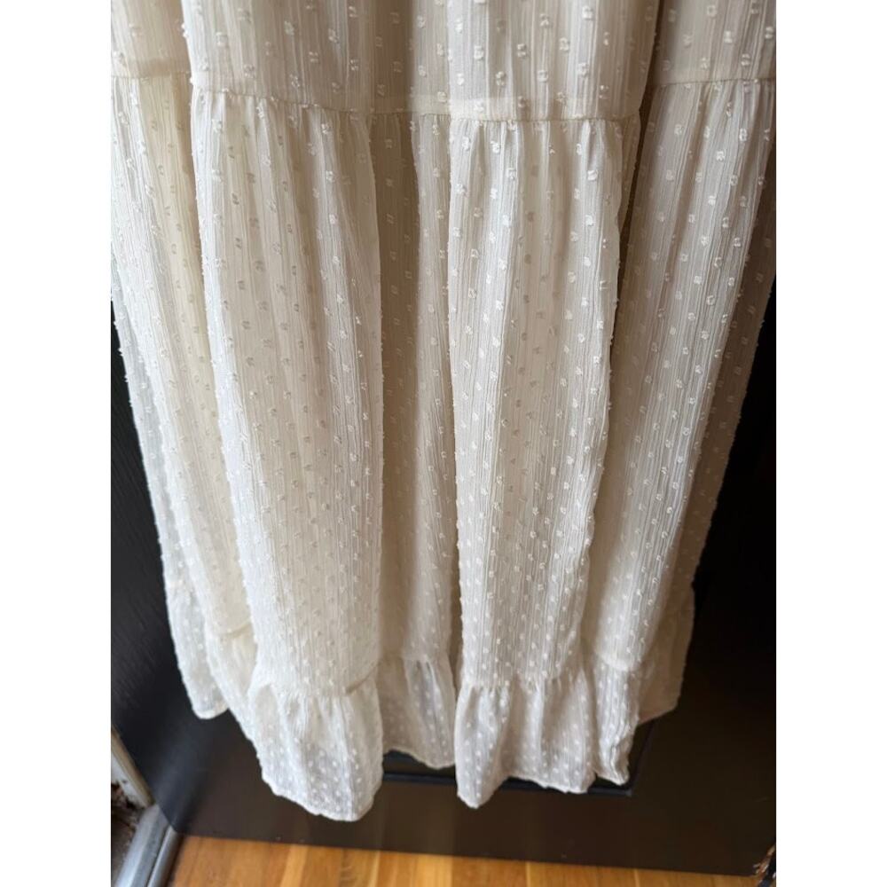 Patrons of Peace Altura Dress Maxi Coquette Milkmaid Tiered Cream Swiss Dot Sz S - Picture 12 of 15